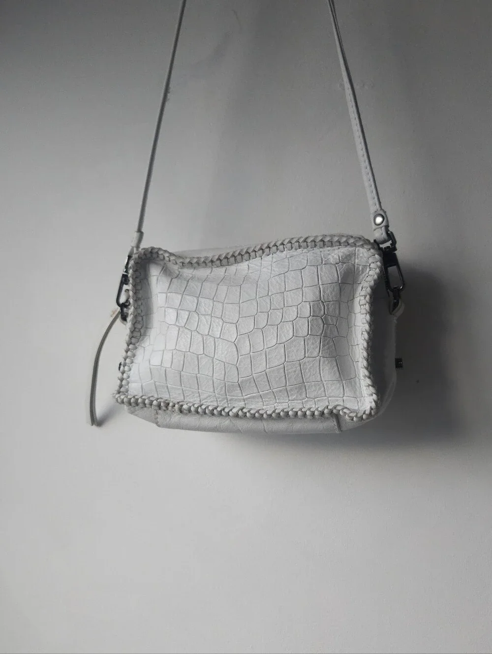 New Botkier White Croc Embossed Leather Petite Crossbody Bag